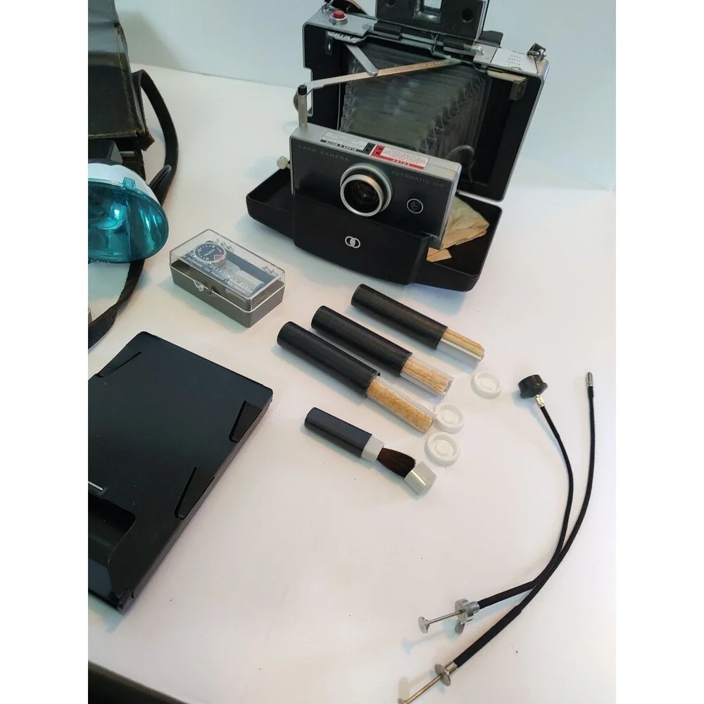 READ***Vtg Polaroid Automatic 100 Land Camera Bundle w/Manual/Filters/Flash/Case